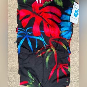 Hawaiian sarong cover-up scarf wrap black red floral 44”x60”